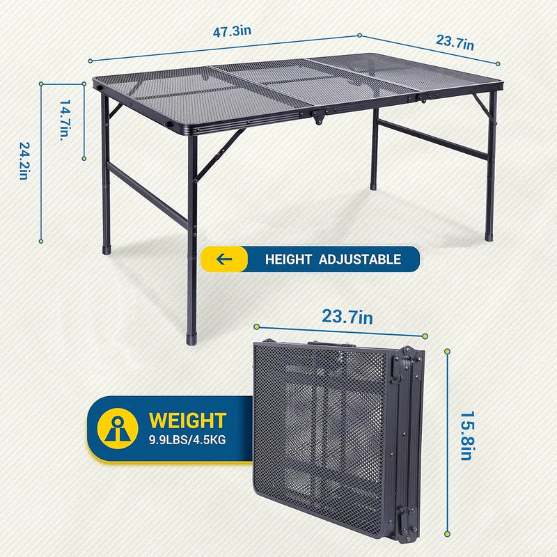 Nice C Table for Grill, Outdoor Table, Camping Cooking Picnic Tables, Card Tables Adjustable Height, Mesh Bag, Carry Handle (47.3” x 23.7“ x 14.7”/24.2“ Black) by GreenHaven Gardens