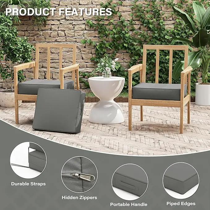 Patio Chair Cushions 18.5 X 16 X 4 Inch Waterproof Outdoor Seat Cushions for Patio Furniture, Outdoor Sofa Couch Pads with Ties & Handle, Set of 2, Light Grey by GreenHaven Gardens