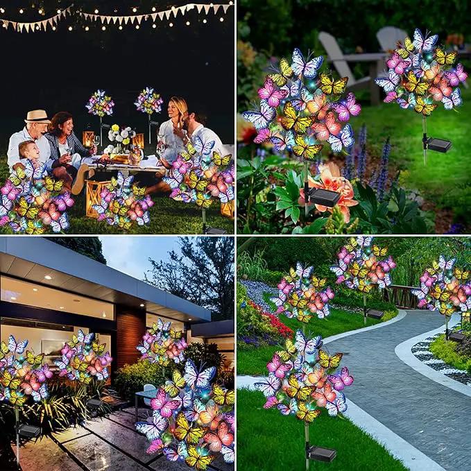 Solar Garden Lights Outdoor Waterproof Decorative Solar Lights Outdoor 2 Pack with 44 LED 34 Butterfly Flower Garden Decor Yard Patio Lawn, Gifts for Mother's Day Mom Women by GreenHaven Gardens