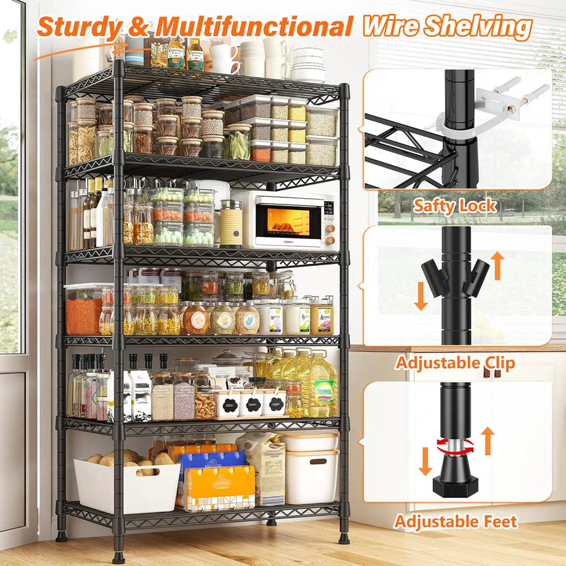 REIBII 6 Tier Shelf Metal Shelving 70"H Storage Shelves Sturdy Wire Rack Shelf Units Adjustable Detachable Storage Shelving Unit for Kitchen Laundry Pantry Garage Commercial 71"H x 21.65"W x 11.8"D by GreenHaven Gardens