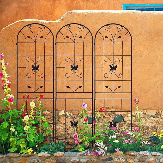 4 Pack Metal Garden Trellis 86.7" Black Fence Rustproof Garden Trellis for Climbing Plants Support Roses Flower Outdoor Lawn, Black by GreenHaven Gardens