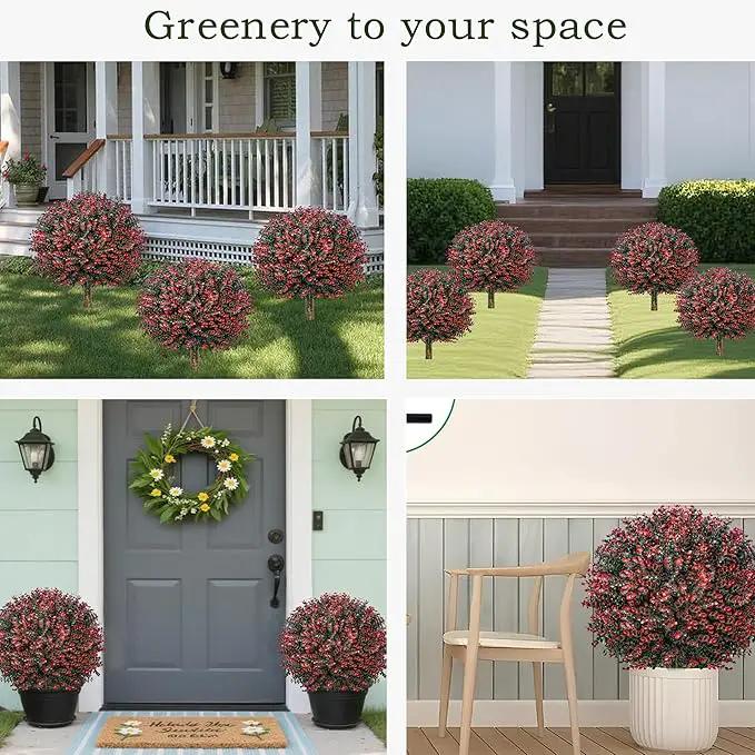 Fall Artificial Boxwood Topiary Ball Tree Bushes with Ground Spike, Set of 2 Outdoor Faux Shrub Topiary Ball, 24" UV Resistant Fake Boxwood Plants for Potted Planter,Indoor,Autumn by GreenHaven Gardens