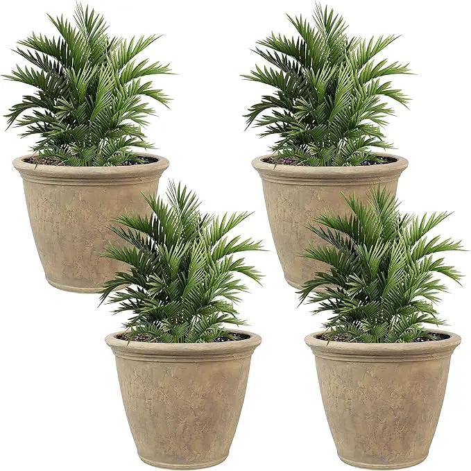Sunnydaze 24-Inch Anjelica Large Plastic Pot for Plants - Outdoor Polyresin Round Planter with Drillable Drainage Holes - Beige - 4pk by GreenHaven Gardens