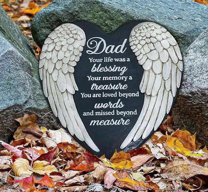 Dad Memorial Garden Stone, Dad Stepping Garden Memorial Stone, in Memory of Dad Stones Gifts for Loss of Father, Loss of Dad, Father Memorial Angel Wings Heart Stone TNS13 by GreenHaven Gardens