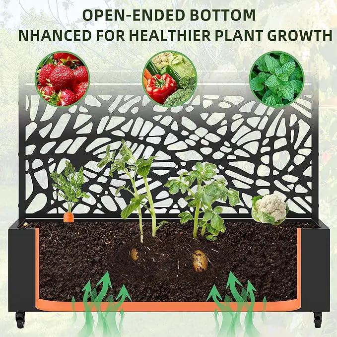 Casaphoria Metal Raised Garden Bed with Trellis and Wheels, 72"x47"x16" Planter Box for Climbing Plants, Vegetables & Vines, Features Drainage Holes and Privacy Screen, Black(Parallel&Louvered) by GreenHaven Gardens