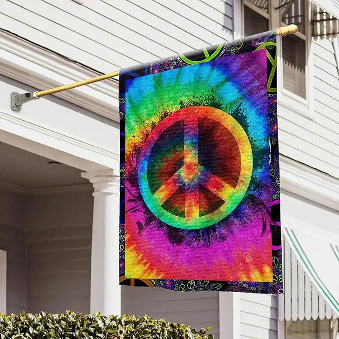 FLAGWIX Hippie Peace Flag, Boho Hippie Decoration Flags - House Flag 30x40, Decorations For Home, Outside - Peace Sign, Boho, Hippie Decor, Double Sided, Heavy Duty Canvas Flag Indoor Outdoor by GreenHaven Gardens