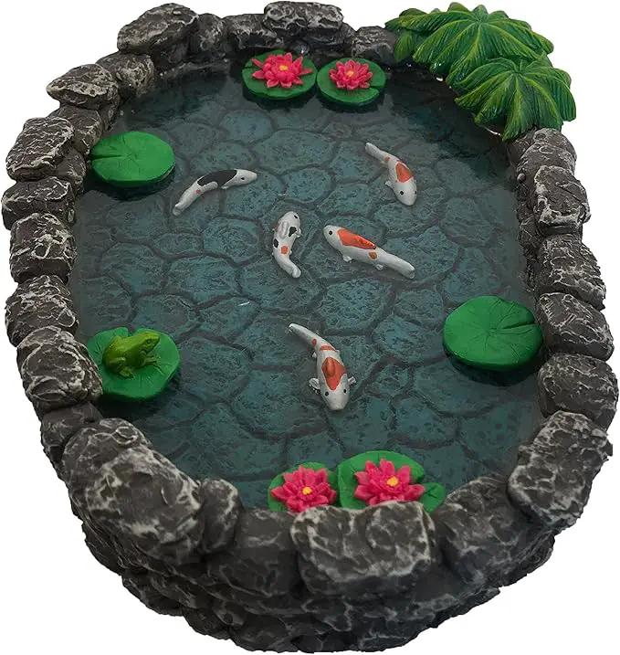 GlitZGlam KOI Miniature Pond for a Fairy Garden. A Miniature Pond for a Miniature Fairy Garden and Enchanted Garden Accessories by GreenHaven Gardens
