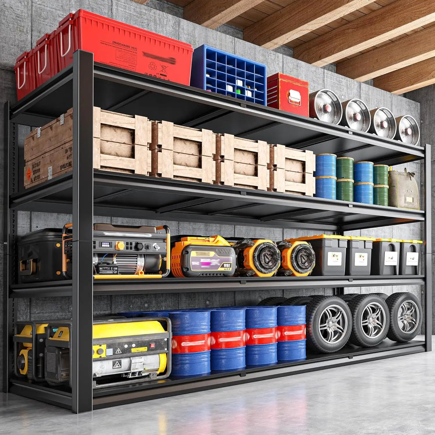 59.8" W x 59.8" H x 24.2" D Storage Shelves Metal Shelving, 2120LBS Garage Shelving Unit with Adjustable Shelf, 4 Tier Storage Rack for Garage, Pantry, Warehouse, Basement, Black by GreenHaven Gardens