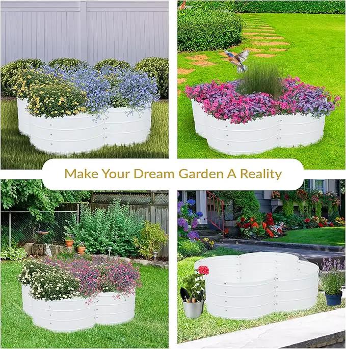 Sunnydaze Galvanized Raised Garden Bed - Metal Raised Bed for Gardening - Outdoor Planter Box for Flowers, Plants, and Vegetables - Ivory White - 12” H Clover by GreenHaven Gardens