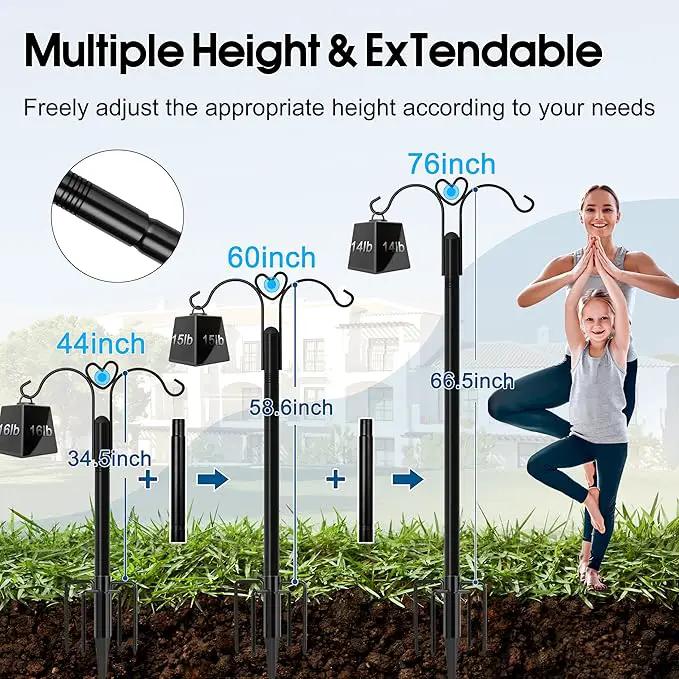 Ottsuls Bird Feeder Pole, 2 Pack 76 INCH Double Shepherds Hooks for Outdoor, with 5 Base Prongs Heavy Duty Tall Garden Planter Hooks for Hanging Flower Basket, Lantern, Hummingbird Feeder by GreenHaven Gardens