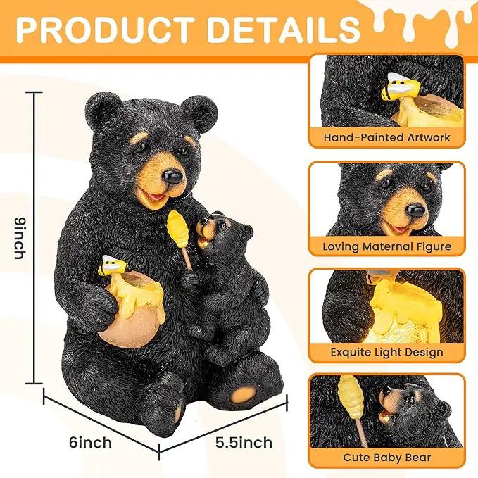 GIGALUMI Solar Garden Statues Loving Bear Figurine Lights for Outside, Yard Decorations Outdoor, Garden Decor Unique Birthday Housewarming Gifts for Mom, Women, Black by GreenHaven Gardens