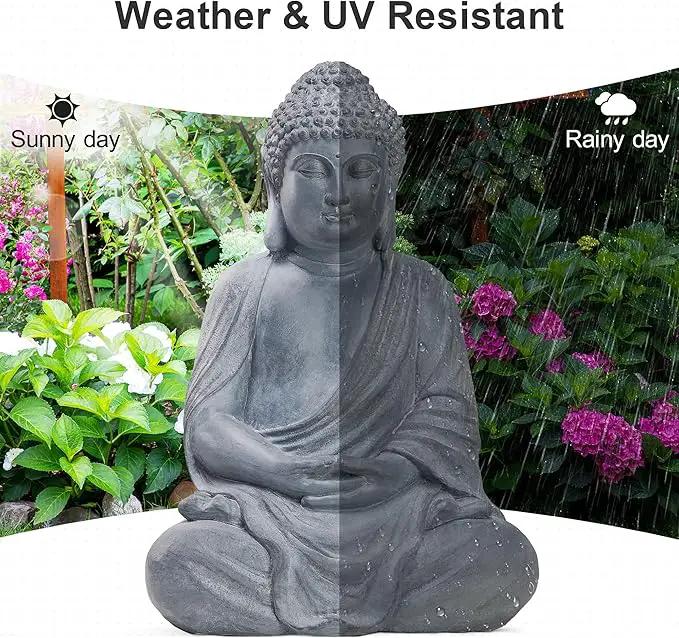 TOETOL Outdoor Buddha Large Statue Meditative Asian Zen Indoor 20” High Medium Yard Decor Magnesium Oxide Stone for Yard Garden Patio Deck Home, Dark Grey by GreenHaven Gardens