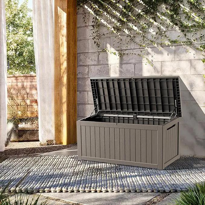 200 Gallon Lockable Resin Deck Box, Waterproof & UV-Resistant Outdoor Storage Box for Outdoor Cushion Storage, Garden Tools & Pool Accessories Storage, Gray by GreenHaven Gardens