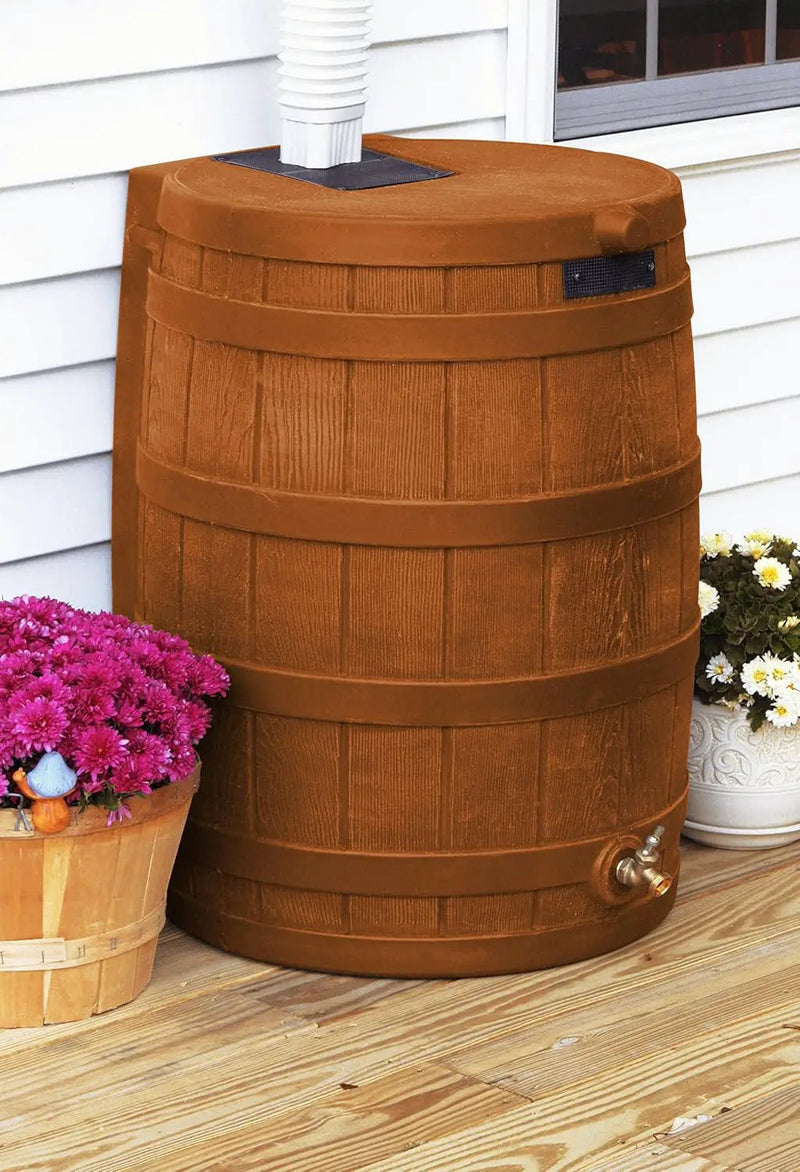 Good Ideas Rain Wizard 50 Gallon Plastic Rain Barrel for Outdoor Rainwater Collection and Storage Features a Metal Spigot and Flat Back Design, Terra Cotta by GreenHaven Gardens