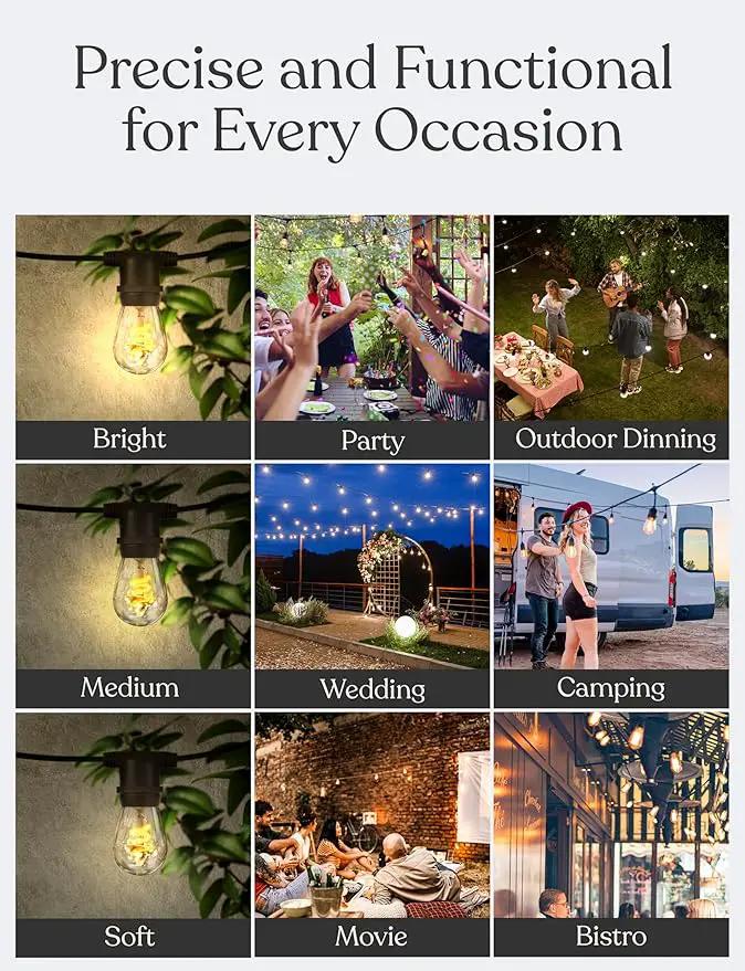 Brightech Ambience Pro - Waterproof LED Outdoor String Lights - 15 Bulbs, Dimmable 2W Vintage Spiral Edison Bulbs - 48 Ft Commercial Grade Patio Lights Cafe Ambience in Your Backyard by GreenHaven Gardens