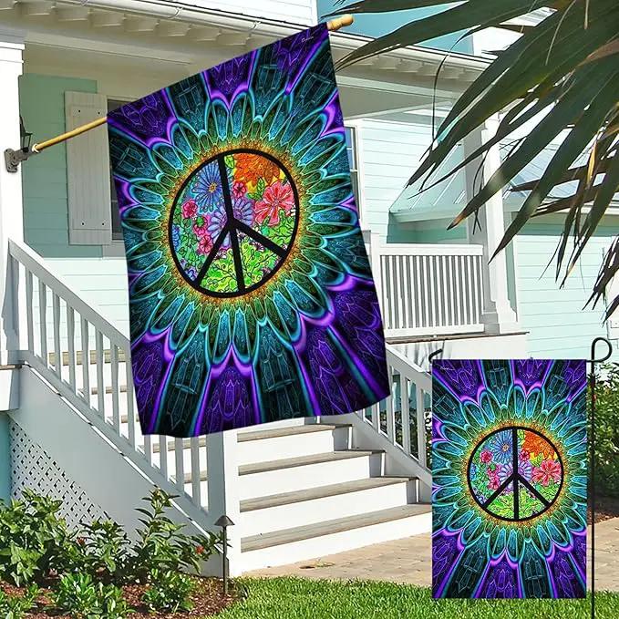 FLAGWIX Peace Hippie American Flags - Sunflower Decor, Garden Flag 12x18, Peace Sign Flags, Decorations Outdoor, A Little Something To Brighten Your Day Flag - Double Sided Heavy Duty Canvas Flags by GreenHaven Gardens