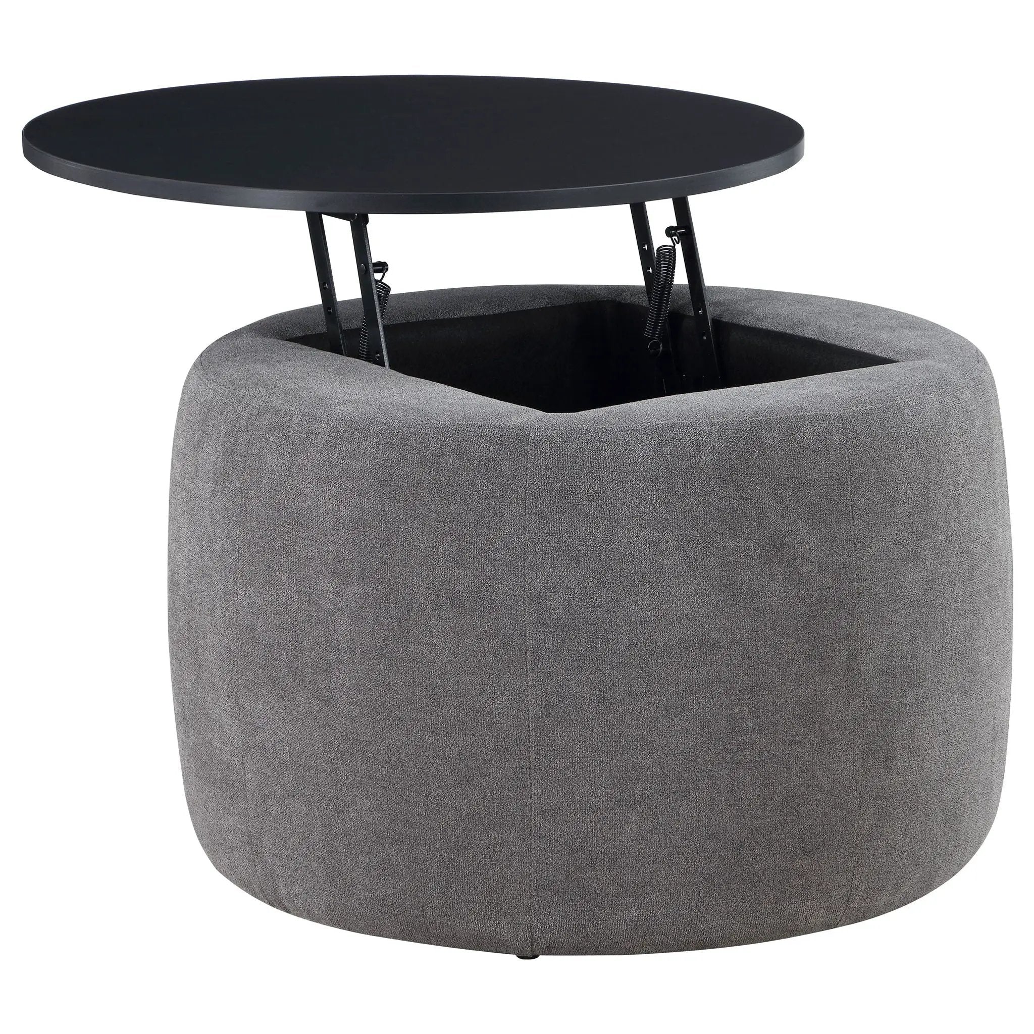 Reeves - Round Upholstered Lift Top Storage Ottoman - Gray by HouseOfZazla
