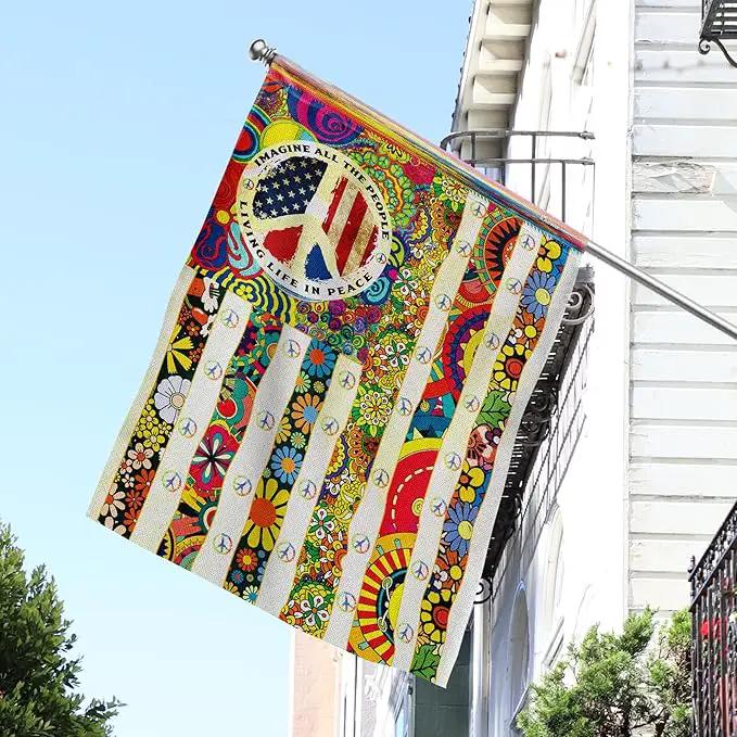 FLAGWIX Peace Hippie Flag - Decorations For Home, Outside, House Flag 30x40, People Living Life In Peace Hippie Flag - USA House Garden Flags - Decorative Outdoor Flags by GreenHaven Gardens