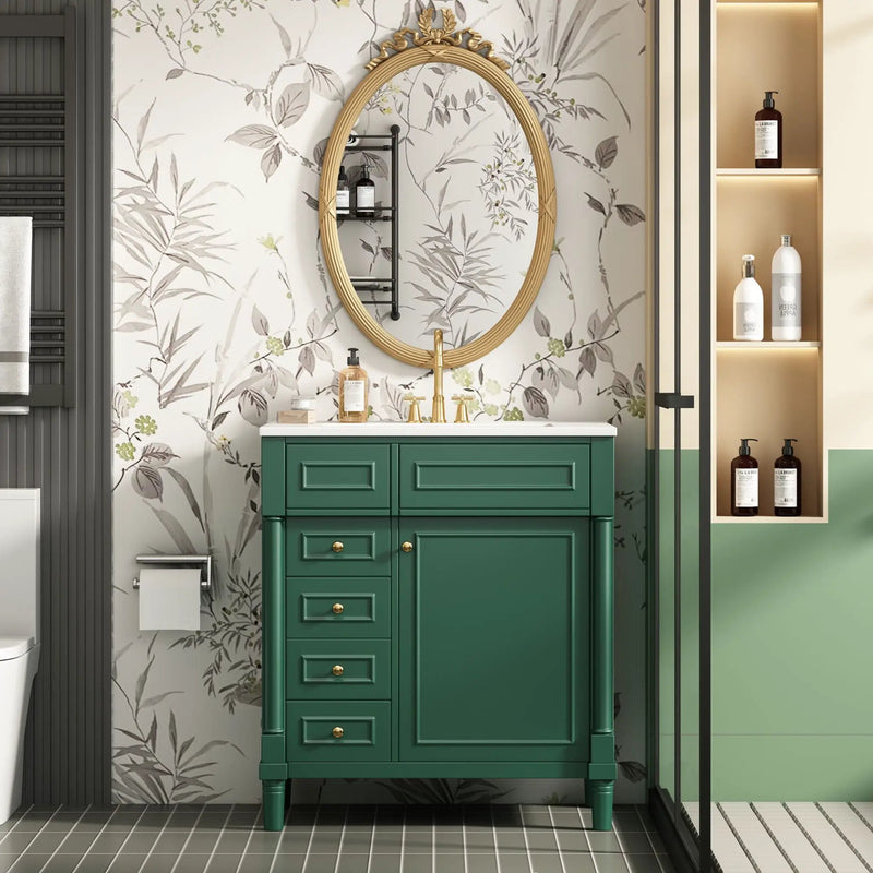 Bathroom Vanity With Sink, Freestanding Storage Cabinet & 2 Drawers And Soft Closing Door, Solid Legs, Frame, Basin,