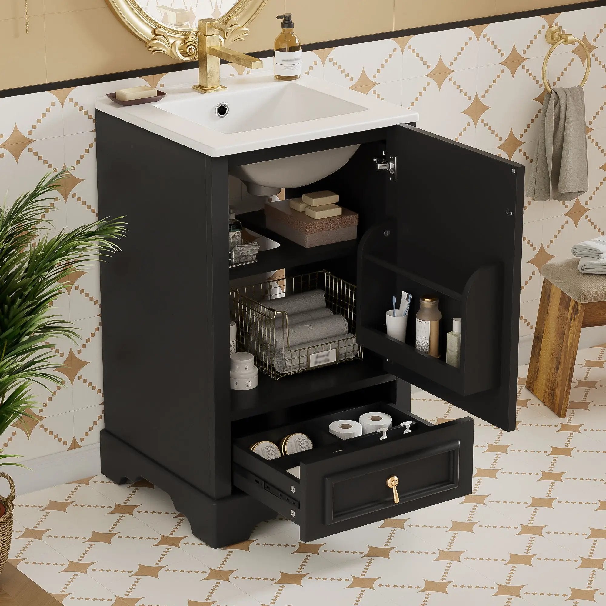 Bathroom Vanity With Sink, Soft Close Door, Adjustable U-Shaped Shelf by Unique Piece Furniture