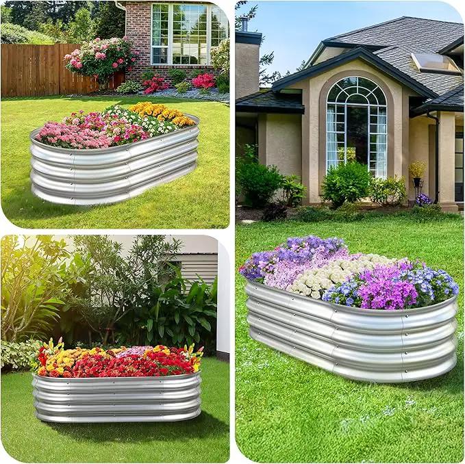 Sponvatt Raised Garden Bed - Outdoor Galvanized Raised Garden Bed Planter Boxes, Large Oval Metal for Gardening Planter Box Kit,Suitable for Vegetables,Herbs, and Flowers (4x2x1 Ft,Silver) by GreenHaven Gardens