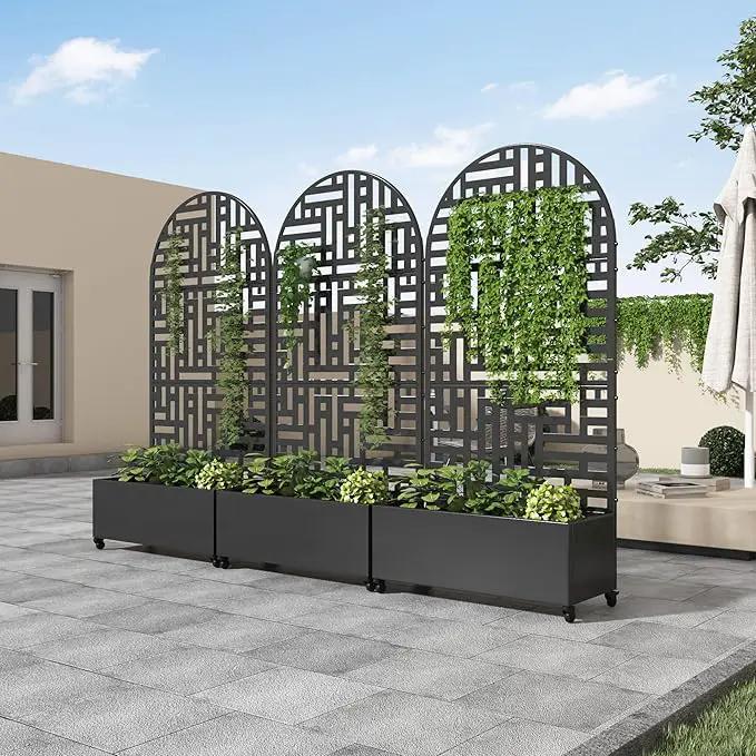 Casaphoria Metal Raised Garden Bed with Trellis and Wheels, 72"x35"x16" Arched Planter Box for Climbing Plants, Vegetables & Vines, Features Drainage Holes and Privacy Screen (Black-Helen) by GreenHaven Gardens