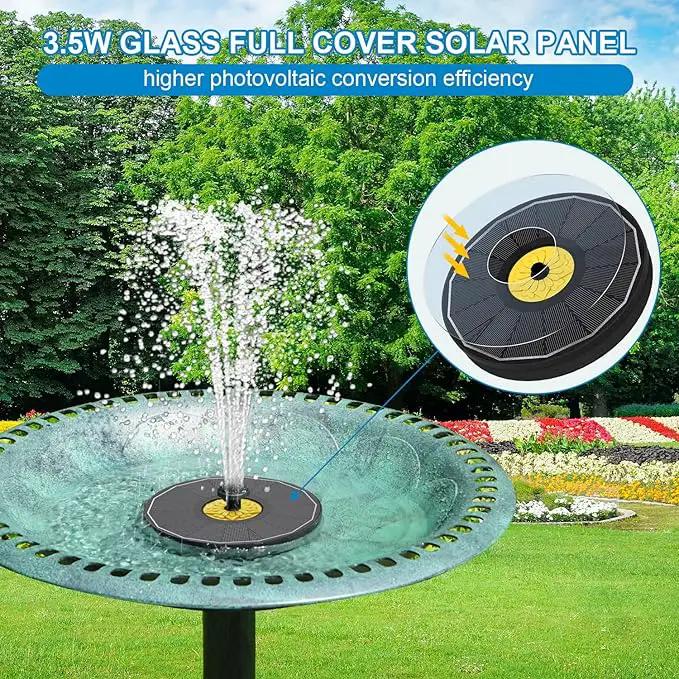 Solar Bird Bath Fountains,3.5W Glass Panel Solar Fountain Pump for Bird Bath No Battery,Solar Water Fountain Outdoor With 4 Fixed Pipes 7 Nozzles(Black) by GreenHaven Gardens