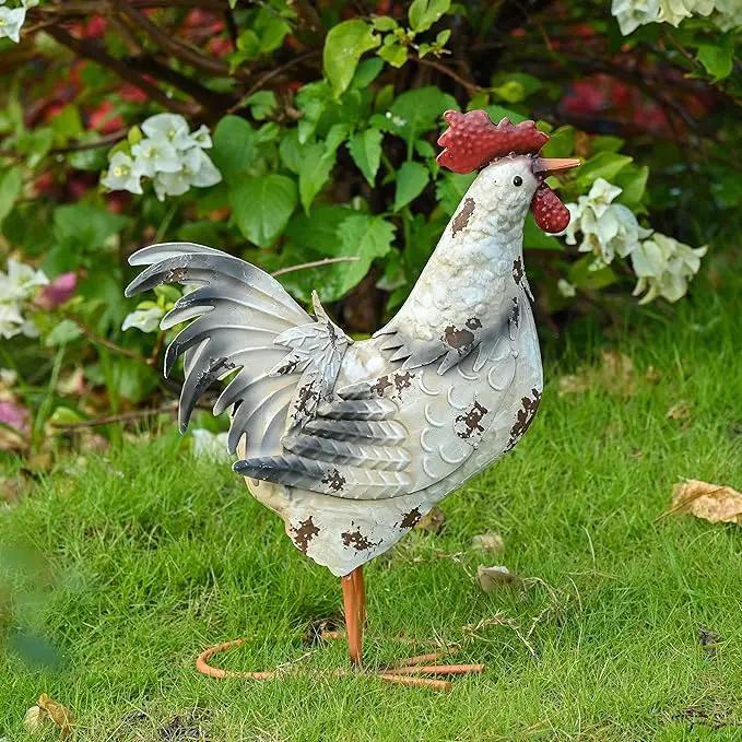 TERESA'S Collections Farmhouse Metal Rooster Garden Statues Decor, 15 Inch Rustic Outdoor Chicken Sculpture Figurines Yard Art for Farm Patio Lawn Kitchen Decorations,Spring Decor, Gift for Mom by GreenHaven Gardens