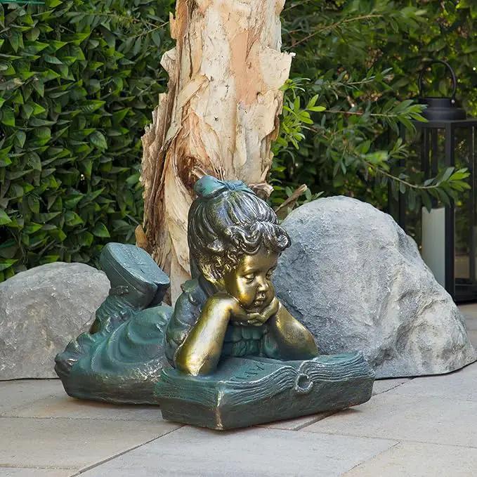 Alpine Corporation 16" Tall Indoor/Outdoor Girl Laying Down Reading Book Statue Set Yard Art Decoration by GreenHaven Gardens