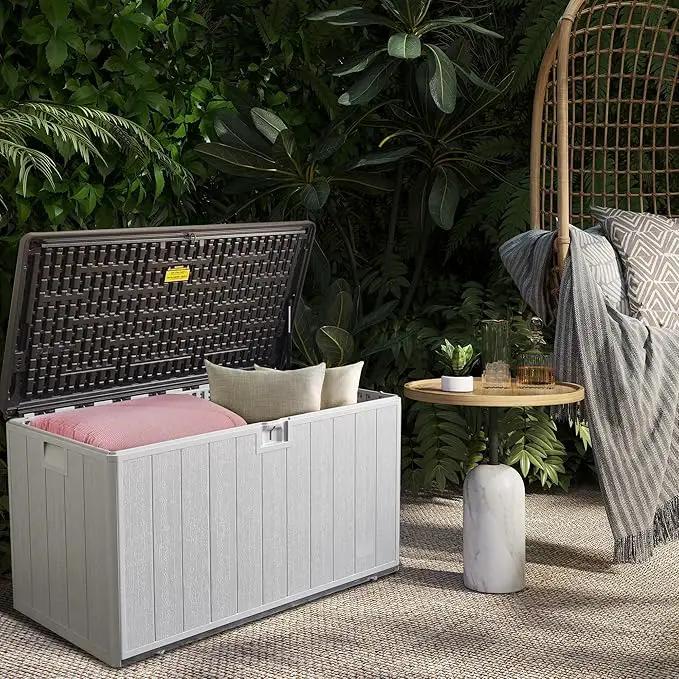 110 Gallon Pro Outdoor Storage Box Waterproof Lockable Deck Box Large, Patio Storage Bin for Pool Accessories Cushion Furniture, Garden Tools, UV-Resistant Outside Delivery, Grayish Brown by GreenHaven Gardens