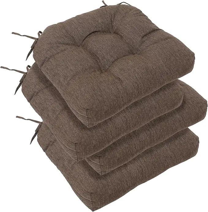 RACE LEAF Patio Chair Cushions 17x17 4 Pack, Thickened Heavy Duty Outdoor Cushions Stain & Water Resistant Non-Slip Ties Tufted (Brown) by GreenHaven Gardens