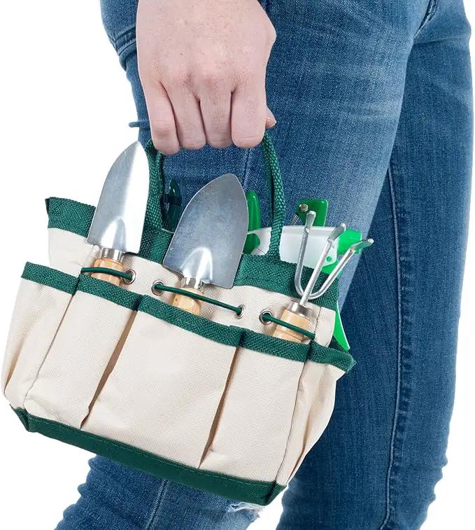 Pure Garden 7 Piece Gardening Tool Set – Mini Planting and Repotting Kit and Carrying Tote Bag Organizer for Succulents, Herbs, and Bonsai Plants by GreenHaven Gardens