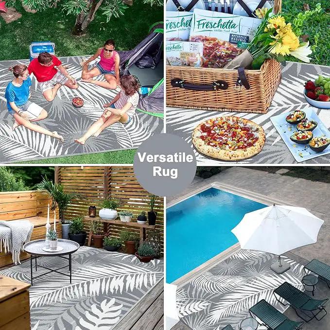 Outdoor Rug 10'x8' Waterproof for Patios Clearance, Reversible Outdoor Plastic Straw Rug Camping Carpet, Outside Floor Mats Large Area Rugs for RV,Patio,Deck,Porch,Beach,Balcony,Grey&White by GreenHaven Gardens