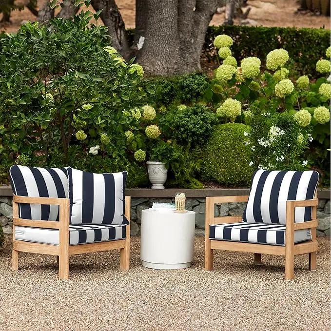 LVTXIII Outdoor Deep Seat Cushion Patio Seat and Back Cushion Set Seasonal Chair Cushion with Removable Cover and Adjustable Buckle for Home and Garden, 22"x22"x4", Cabana Navy by GreenHaven Gardens