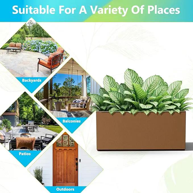 FENCY Large Metal Planter, Large Rectangular Planters for Outdoor Plants, Tall Outdoor Planters for Porch Patio, 38" L x 15" W x 16.3" H Brown Metal Planter with Drainage Hole by GreenHaven Gardens