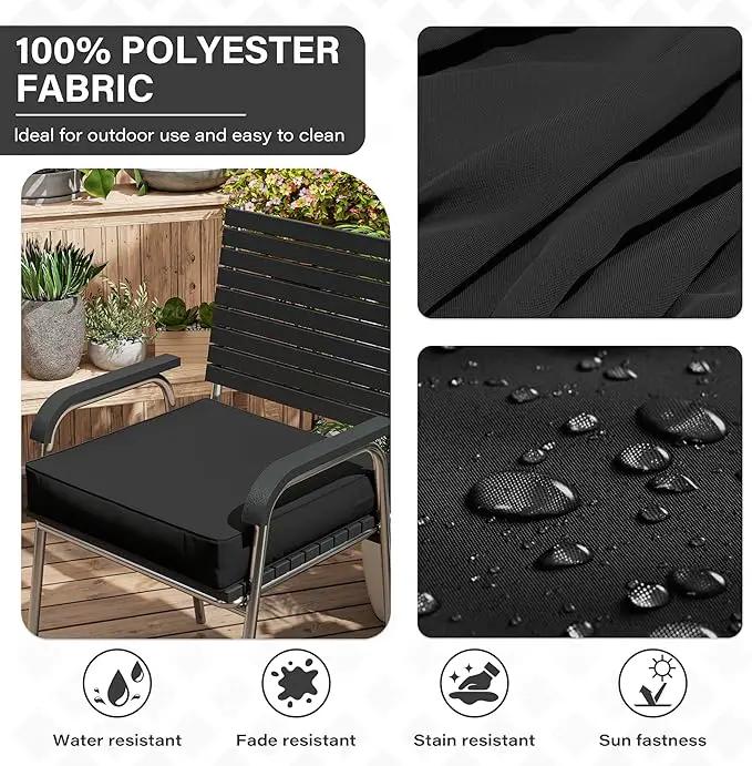 Patio Chair Cushions 22 X 22 X 4 Inch Waterproof Outdoor Seat Cushions for Patio Furniture, Outdoor Sofa Couch Pads with Ties & Handle, Set of 2, Black by GreenHaven Gardens