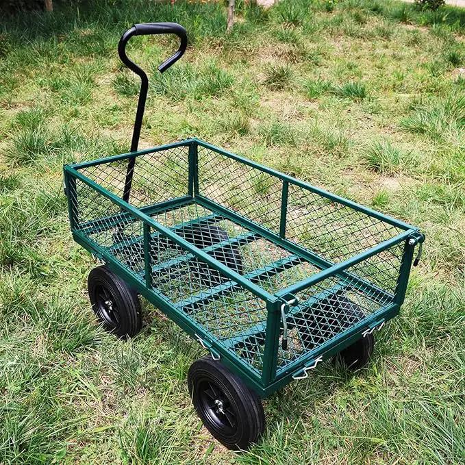 Heavy Duty 480 Lbs Capacity Mesh Steel Garden Cart Folding Utility Wagon with Removable Sides (Green) by GreenHaven Gardens