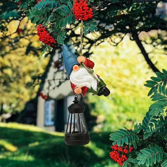 Solar Hanging Gnome Garden Statue Climbing Rope Gnome with LED Lantern Outdoor Decor Tree Hugger Yard Porch Wall Decoration Christmas Gardening Gift for Mom by GreenHaven Gardens