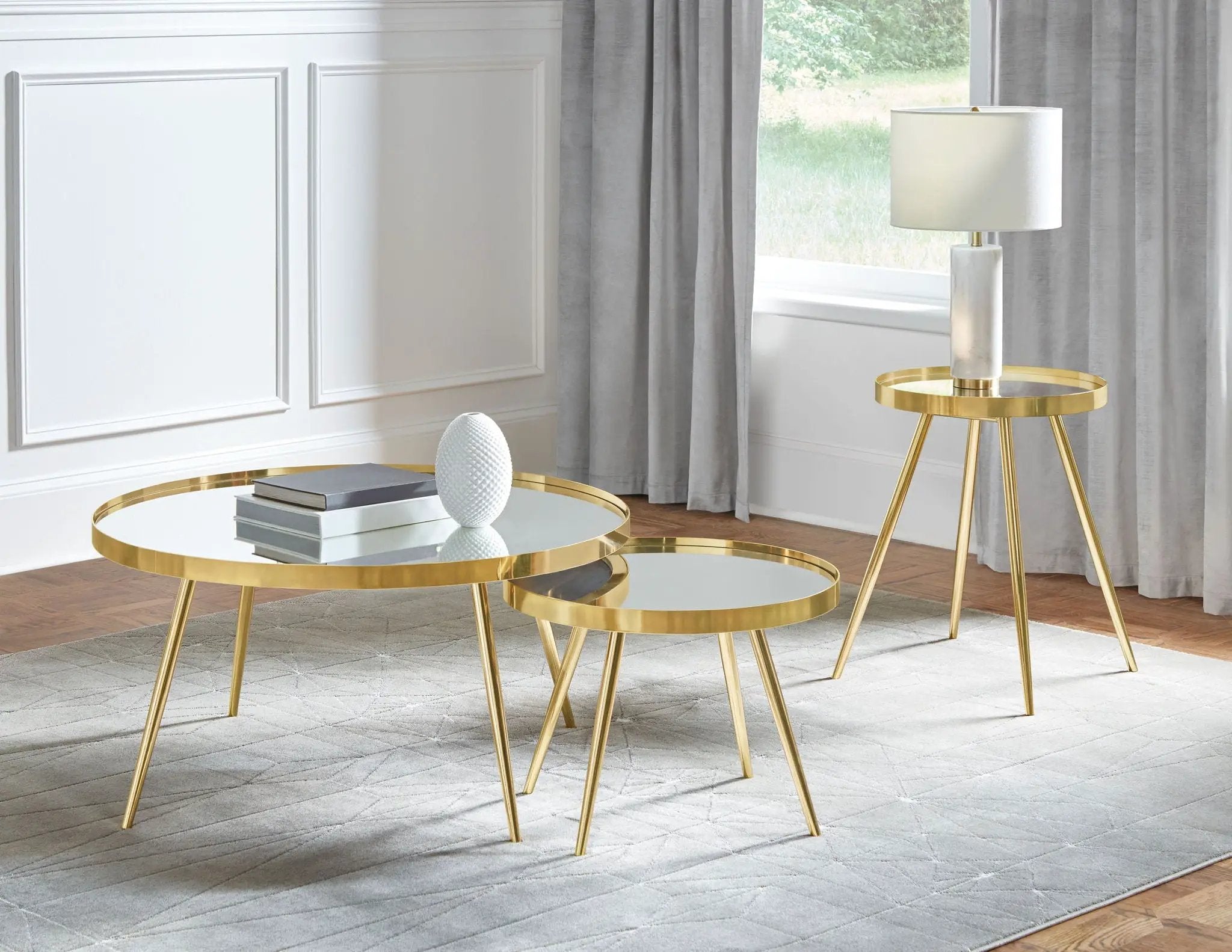 Kaelyn 3-piece Round Coffee and End Table Set Gold by Unique Piece Furniture
