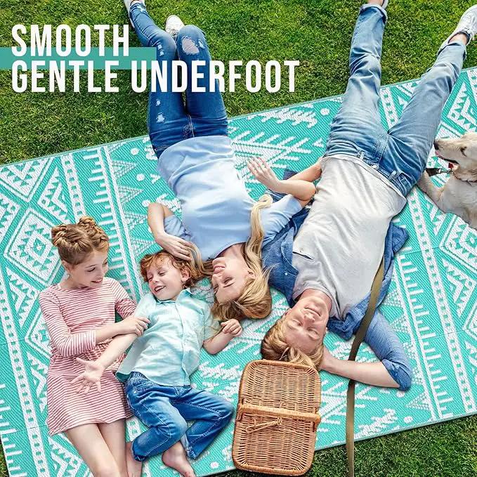 OLANLY Outdoor Rug Waterproof 4x6 ft, Reversible Outdoor Plastic Straw Rug, Boho Patio Rug, Indoor Outdoor Carpet, RV Mat Outside for Patio, Camp, Picnic, Balcony, Deck, Backyard, Turquoise & White by GreenHaven Gardens