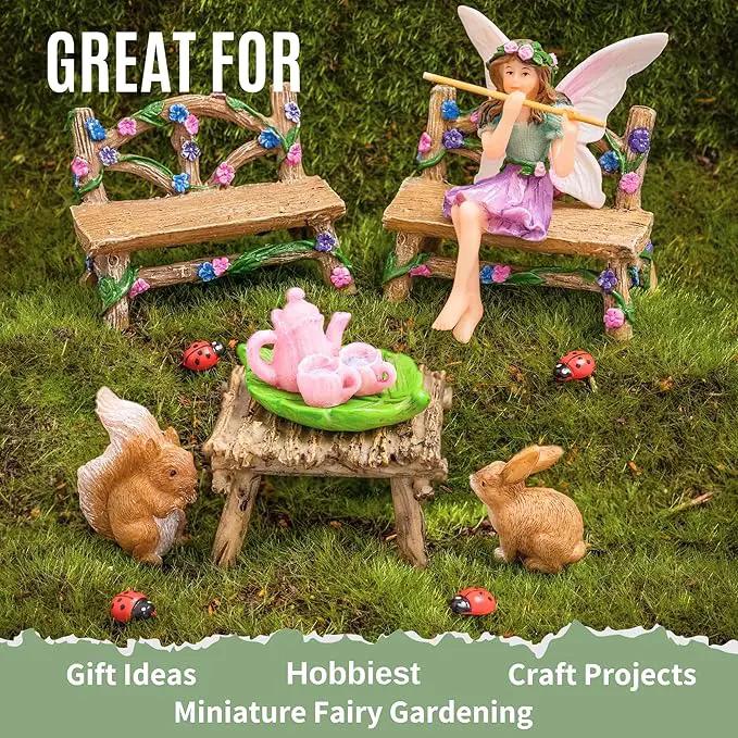 Fairy Garden Accessories Outdoor - Colorful Fairy Garden Starter Kit with a Fairy for a Garden and Miniature Furniture - 14 Piece Set by GreenHaven Gardens