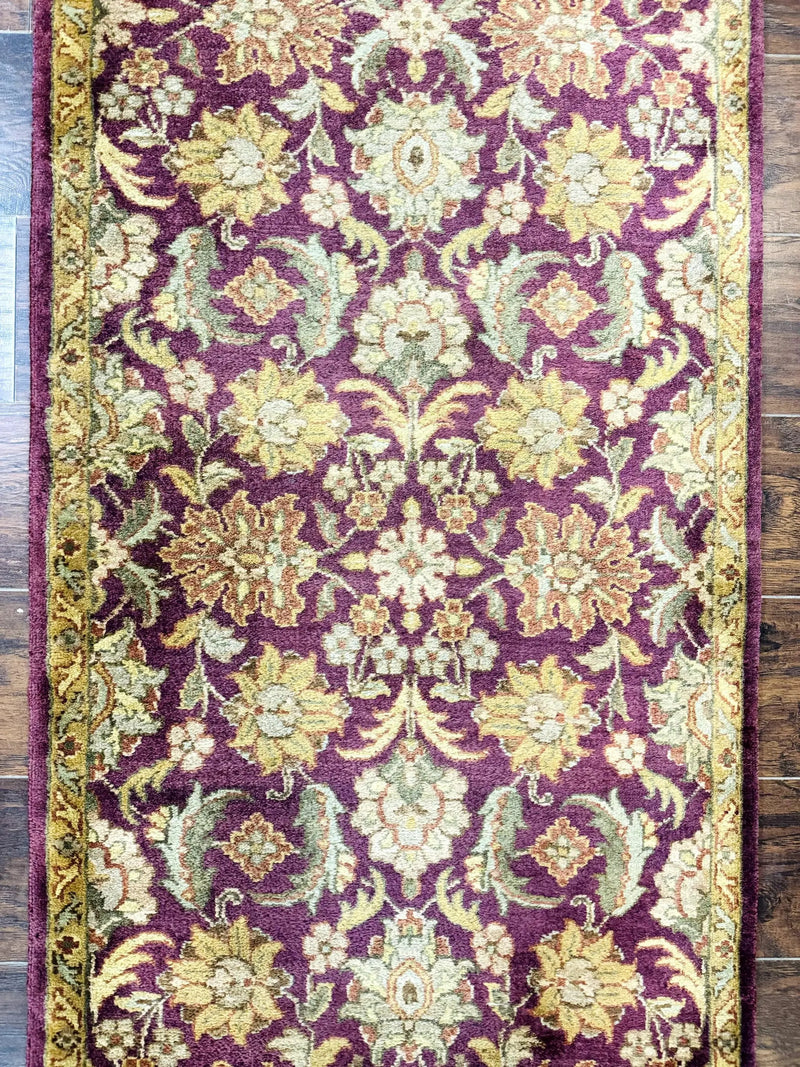 Indian Agra Runner Rug 2.6 x 17.5, Long Runner Rug for Hallway, Floral Handmade by Jewel Rugs
