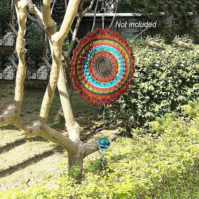 FONMY Gazing Ball Spiral Tail -Decorative Wind Spinner 11" inch Tail and 2" inch Glass Orb. Indoor Outdoor Garden Decoration Silver Blue -13 inch Height by GreenHaven Gardens