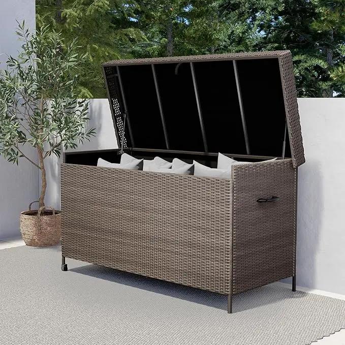 Grand patio 170 Gallon Deck Storage Box Deck Box Outdoor Storage Box Indoor Wicker Storage Bin Patio Storage Box for Patio Furniture Cushions Garden Tools Pool Accessories, Light Brown by GreenHaven Gardens