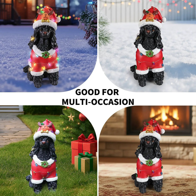 Festive Black Poodle Christmas Statue by HouseOfZazla