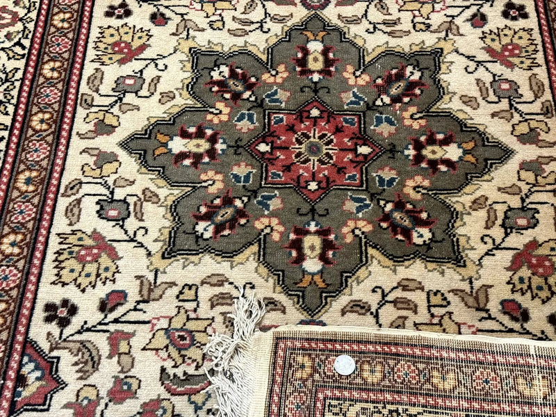 Turkish Sivas Rug 4x6, Floral Medallion, Beige Pink-Red Green, Handmade by Jewel Rugs