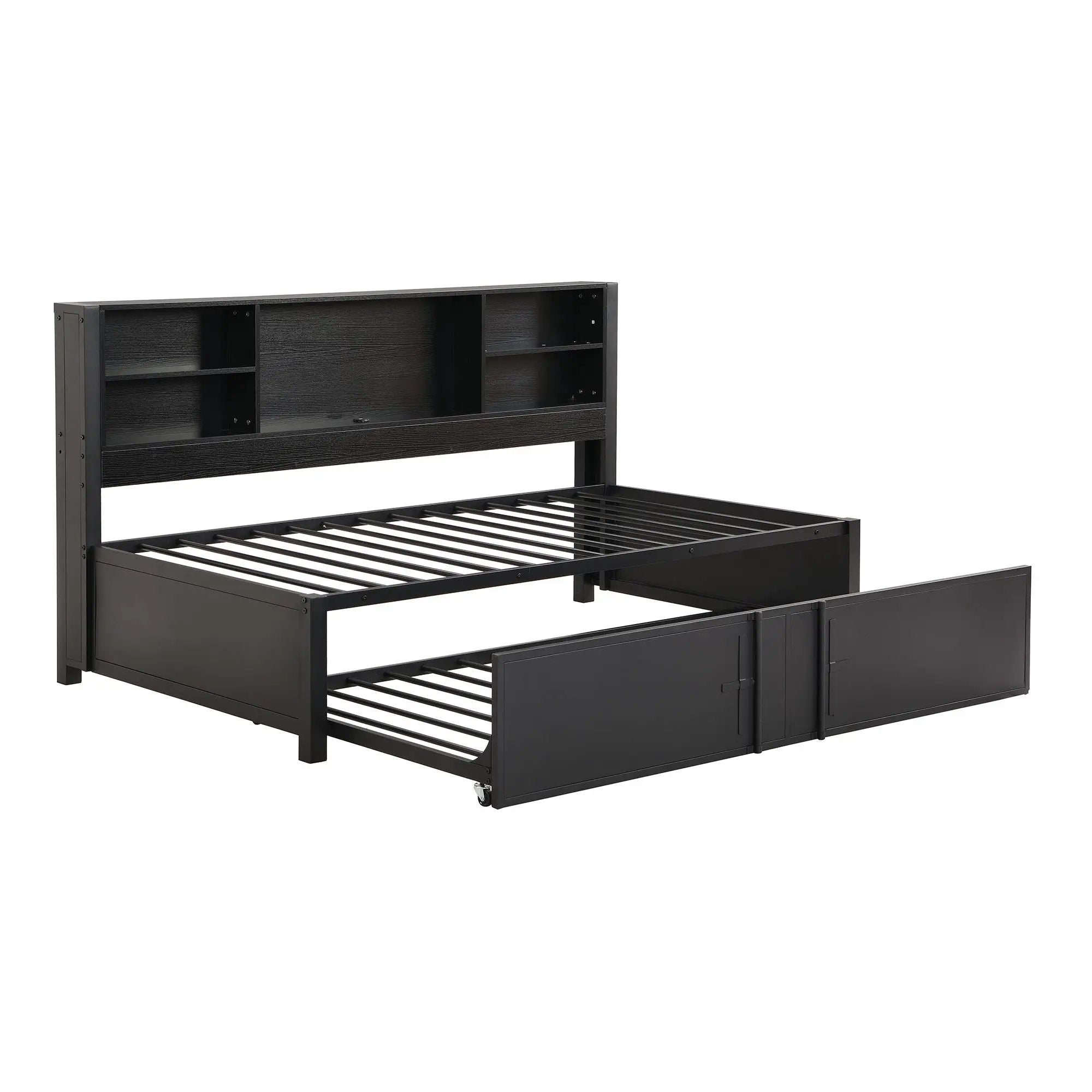 Industrial Metal Daybed With Trundle, Storage Shelves, USB Ports by HouseOfZazla