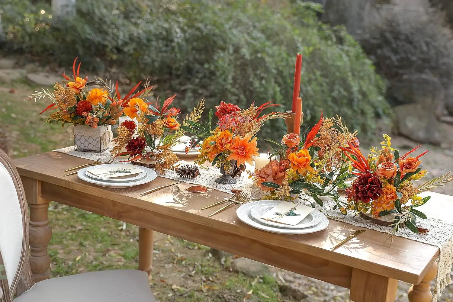 Artificial Flowers 25pcs Real Looking Red Silk Fake Flowers Combo with Stems for DIY Wedding Bouquets Bridal Shower Centerpieces Party Decorations (Orange) by GreenHaven Gardens