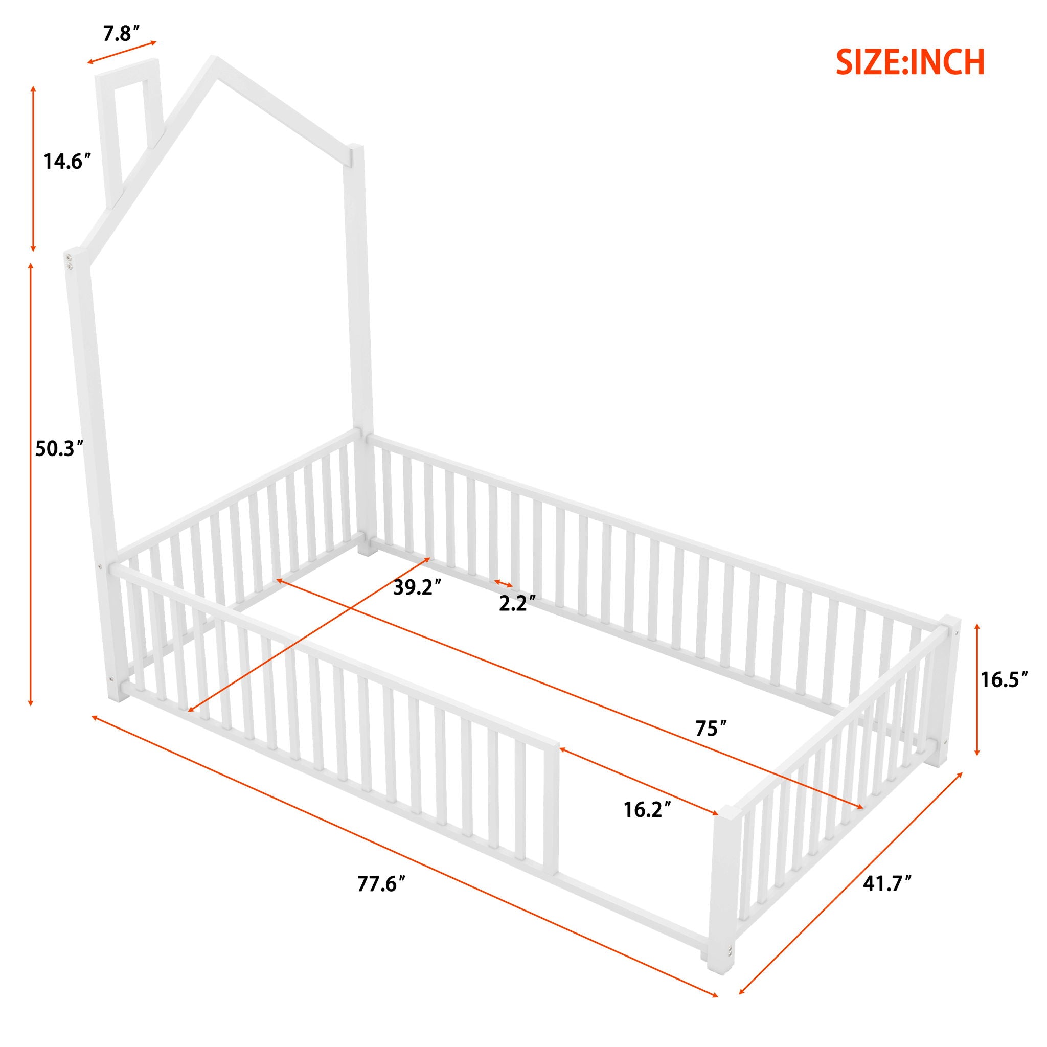 Metal House Platform Bed With Guardrail And Chimney by HouseOfZazla