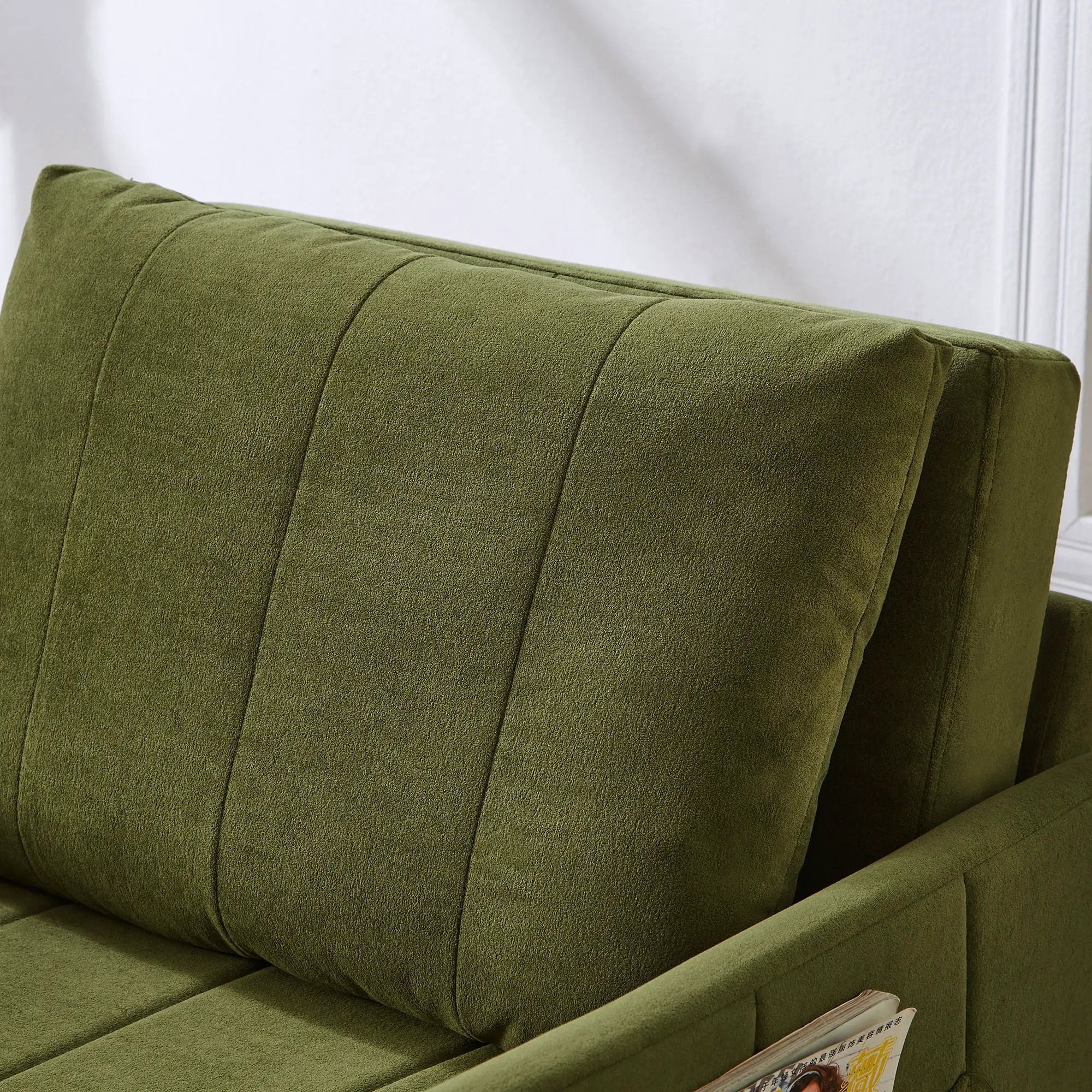 Upholstered Convertible Sleeper Sofa With 5 Position Backrest, Side Pockets, Storage